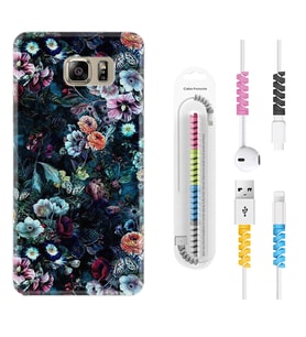 Samsung S7 Edge S20 Fe Plus Ultra S21 S22 Kılıf Kablo Koruma Spiral Silikon Great Flowers 1304