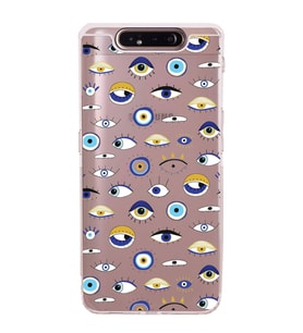 PrintiFy Samsung Galaxy A80 ile Uyumlu Nazar Boncuğu 2 Baskılı Kamera Korumalı Şeffaf Silikon Kılıf