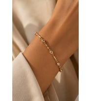 XUPING 14K GOLD RENK ÇUBUK GEÇİŞLİ, YUVARLAK TAŞLI MİNİMALİST BİLEKLİK 19+3CM ACR9748