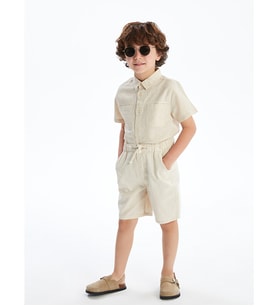 LCW Kids Ekru Cepli Erkek Çocuk Keten Karışımlı Şort
