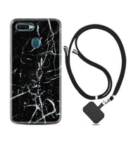 Oppo A5S A15 A16 A54 A55 A73 A74 Kılıf Boyun Askılı Silikon Black Marble 3 1382