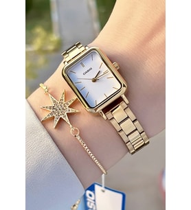 Casio Csıste77 Gold Renk Hediye Paketli Kadın Kol Saati ve Bileklik
