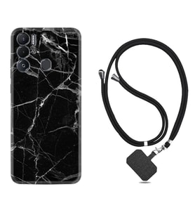 Tecno Pova Neo Kılıf Resimli Boyun Askılı İpli Desenli Silikon Fragile Black Mermer 1378