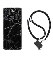 Tecno Pova Neo Kılıf Resimli Boyun Askılı İpli Desenli Silikon Fragile Black Mermer 1378