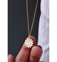Papatya Silver 925 Ayar Gümüş Gold Kaplama 0,01 Karat Pırlanta Beyaz Mineli Gerbera Çiçeği Kolye