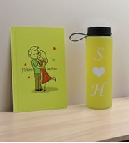 BK Gift Sevgiliye Özel İsimli Sarı Defter ve Cam Matara Hediye Seti-10, Sevgiliye Hediye, Sevgililer Günü, Yeni İş Hediyesi