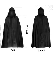 Siyah Uzun Pelerin 120 Cm Kapüşonlu - Cosplay Ve Parti Kostümü