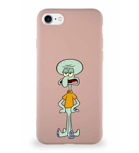 Apple iPhone 7 Soft Premier Kapak Squidward Dokunaç Tasarımlı Silikon Kılıf - Pudra (Şeffaf)