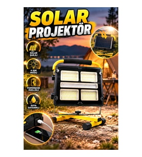 Solar Şarjlı LED Kamp Projektörü 4 Işık Modlu Powerbank Özellikli