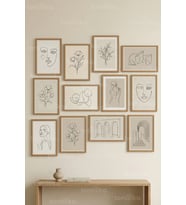 12 Parça Minimal Line Art Botanik & Figür 2 Renk Seçenekli Çerçeve Görünümlü Tablo Seti
