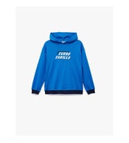 Koton Pamuklu Baskılı Kapşonlu Oversize Saks Erkek Çocuk Sweatshirt 6WKB10249TK