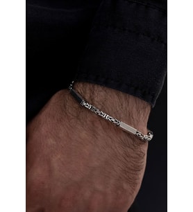 Kare Parçalı Erkek Kral 925 Ayar Gümüş Bileklik Künye 2,8mm Orta Kalınlıkta