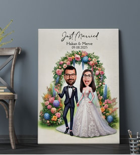BK Gift Kişiye Özel Evleniyoruz Karikatürlü Kanvas Tablo-1, Sevgiliye Hediye, Sevgililer Günü Hediyesi