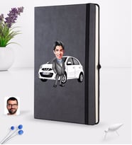 BK Gift Kişiye Özel Plakalı Erkek Nissan Micra Karikatürlü Siyah Termo Deri Defter 16x24cm Model 1