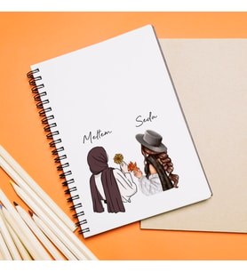 Kız Arkadaş ( Tesettürlü - Açık ) Tasarımlı Defter Kişiye Özel