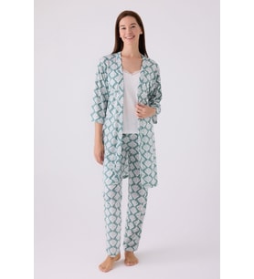 Pierre Cardin Kadın Sabahlıklı Uzun Kol İp Askılı V Yaka 3'lü Pijama Takım
