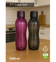 2’li PP-5 Su Şişesi Seti – 1000 ml Sızdırmaz Matara, BPA Free, Ev-İş-Spor İçin Siyah-Mürdüm