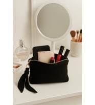 Müslin Dolgulu Doğal Makyaj Çantası – Kozmetik Organizeri 20x15 cm (Siyah)