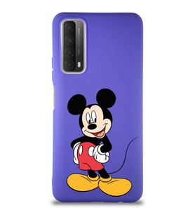 Huawei P Smart 2021 Soft Premier Kapak Mickey Mouse-E Tasarımlı Silikon Kılıf - Mor (Şeffaf)