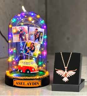 Sizlere Özel Renkli Led Işıklı Fanus ve Zümrüdü Anka Kuşu Kolye (Model 7)