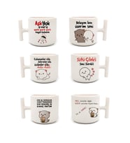 Duble Türk Kahvesi Fincanı & Espresso Komik Motto 6'lı T Kulp 200 Ml 6 Parça