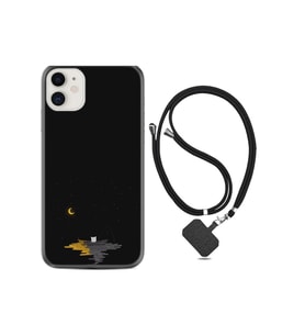 Iphone 11 Uyumlu Kılıf Silikon Desen Boyun Askılı Ay Ve Kedi 1683