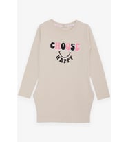 Breeze Kız Çocuk Tunik Mutluluk Temalı Yazı Baskılı 8-12 Yaş, Bej
