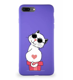 Apple iPhone 8 Plus Soft Premier Kapak Coolcat Tasarımlı Silikon Kılıf - Mor (Şeffaf)