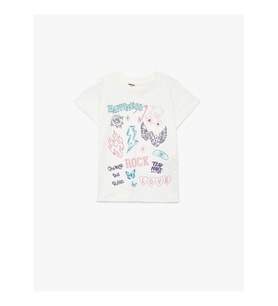 Koton Baskılı Ekru Kız Çocuk T-Shirt 6SKG10040AK