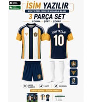 Özel İsim Yazılır Çocuk Halı Saha Futbol forması Seti Sarı-Lacivert Forma+Şort+Çorap