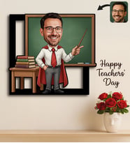 BK Gift Kişiye Özel Erkek Öğretmen Karikatürlü 3D Ahşap Tablo -2, Öğretmene Hediye, Öğretmenler Günü Hediyesi