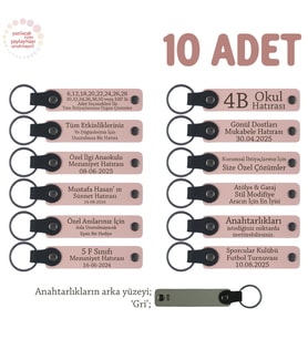 Turnuvalar İçin Üzerine İsim Ve Özel Mesaj Yazılabilen, 10'lu Anahtarlık Set, Pudra & Gri