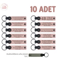 Turnuvalar İçin Üzerine İsim Ve Özel Mesaj Yazılabilen, 10'lu Anahtarlık Set, Pudra & Gri