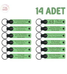 Matematik Kulübü Etkinliği Hatırası, 14'lü Set, Öğrenci İsmi Yazılı Deri Anahtarlık, Fıstık Yeşil (Fıstık Yeşili)