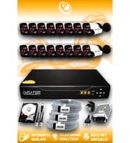 ELITCAM 16 Kameralı Panda 16 Dış Kamera Set 2 TB HDD Full HD Gece Görüşlü Güvenlik Kamerası Sistemi