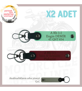 Motorcu Dostlara Özel, İsim Plaka ve A Rh (+) Kan Grubu Yazılı x2 Anahtarlık Set, Yeşil-Bordo-Gr