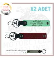 Motorcu Dostlara Özel, İsim Plaka ve A Rh (+) Kan Grubu Yazılı x2 Anahtarlık Set, Yeşil-Bordo-Gr