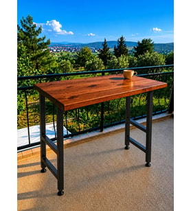 Masif Bar Masası 85 cm Yüksek Metal Profil Ayaklı Mutfak Yemek Kafe Bistro Çalışma 40x70