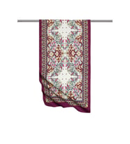 Bursa İpek Gold Mürdüm Çini Lale Desen Dar İpeksi Fular