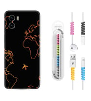 Vivo Y15S Y32 Y33S Y51 Y53S Kılıf Kablo Koruma Spiral Silikon Harita ve Uçak 1777