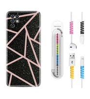 INFINIX Note 11 Pro Note 10 Hot 9 Play Kılıf Kablo Koruma Spiral Silikon Pembe Şeritli Mermer 1312