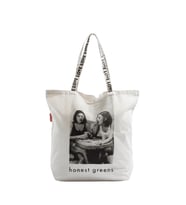 Baghashtag Honest Greens Baskılı Beyaz Bez Çanta (Naturel)