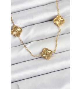 pilelistore 316L Çelik Zincir Gold Renk Yonca Kadın Kolye - TJ-BKO10593