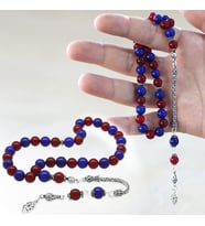 925 Ayar Gümüş Foxtail Zincir Püsküllü Küre Kesim Bordo Mavi Jade Doğaltaş Taraftar Tesbih
