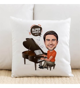 Kişiye Özel Piyanist Erkek Karikatürlü Yastık
