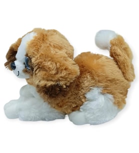 Sesli Peluş Yatan Köpek 25 cm - Kahve Beyaz - 1 ADET