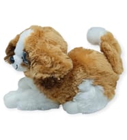 Sesli Peluş Yatan Köpek 25 cm - Kahve Beyaz - 1 ADET