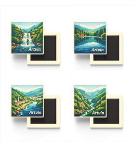 Artvin - Baskılı Buzdolap Magneti Kare - 9x9 cm - 4 Adet
