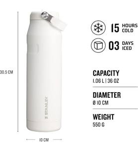 Stanley Iceflow™ Aerolight™ Flip Straw 2.0 Pipetli Su Şişesi, Beyaz (Frost), 1.06 Litre (Çok Renkli)