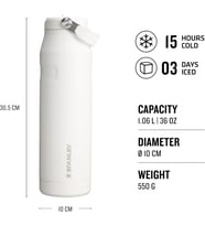 Stanley Iceflow™ Aerolight™ Flip Straw 2.0 Pipetli Su Şişesi, Beyaz (Frost), 1.06 Litre (Çok Renkli)